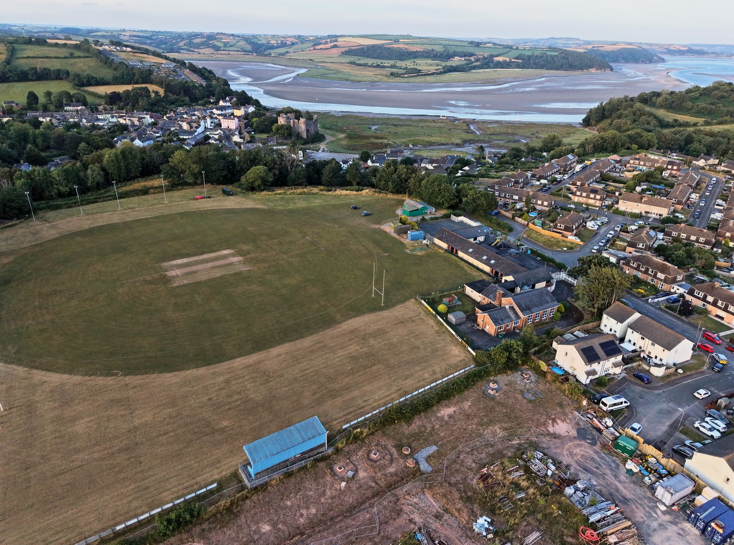 Laugharne from the air &mdash; the castle, the town and the surrounding fields